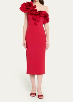REBECCA VALLANCEZarya One-Shoulder Ruffle Bodycon Midi Dress