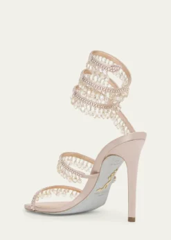 Rene CaovillaChandelier Satin Snake Ankle Wrap Sandals