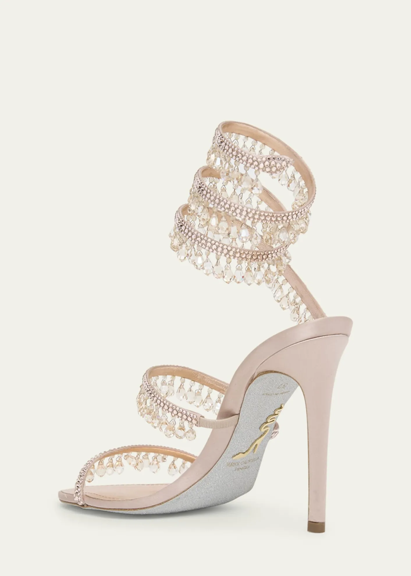 Rene CaovillaChandelier Satin Snake Ankle Wrap Sandals