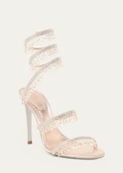 Rene CaovillaChandelier Satin Snake Ankle Wrap Sandals