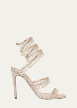 Rene CaovillaChandelier Satin Snake Ankle Wrap Sandals