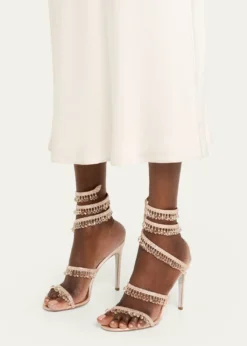 Rene CaovillaChandelier Satin Snake Ankle Wrap Sandals