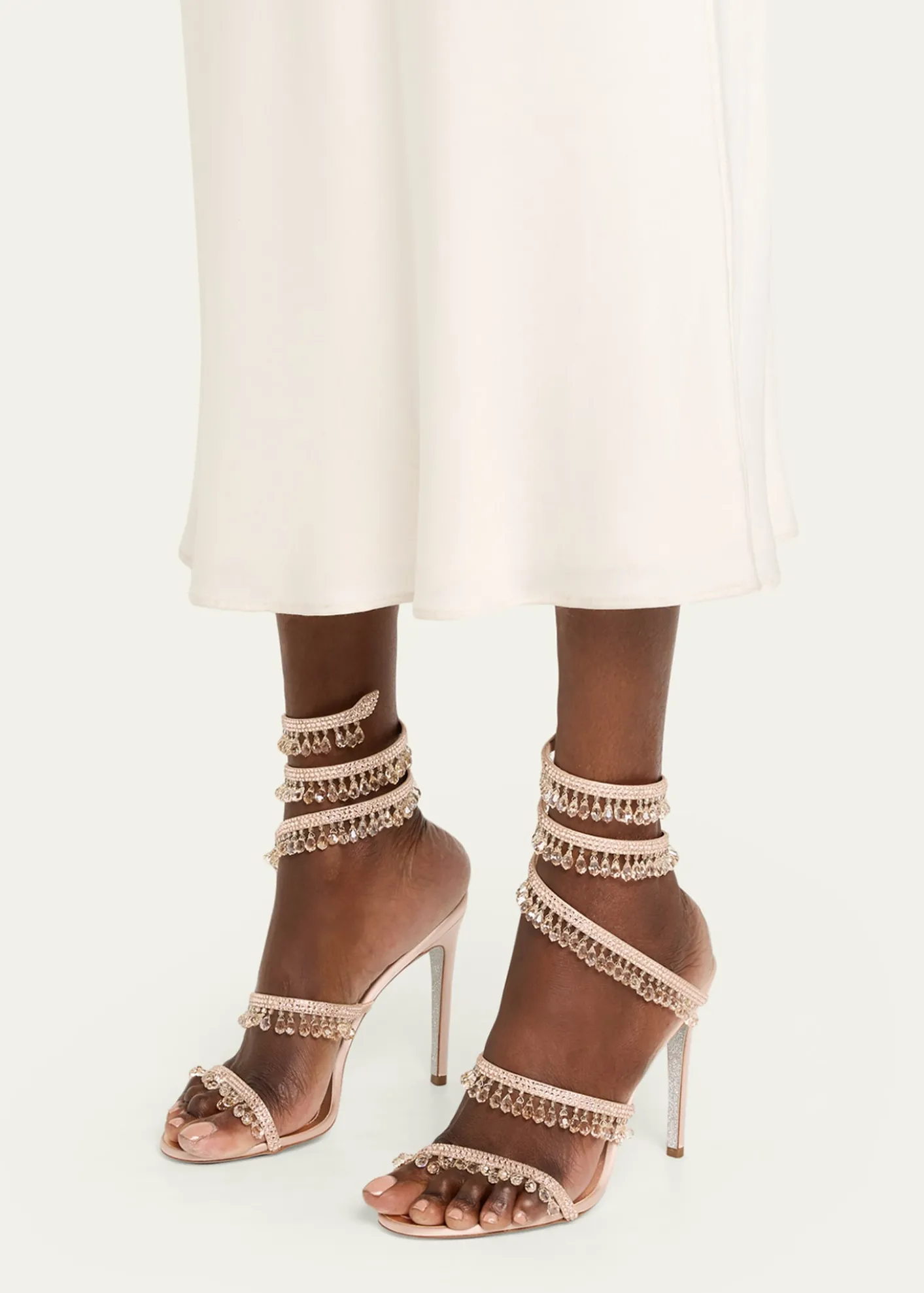 Rene CaovillaChandelier Satin Snake Ankle Wrap Sandals