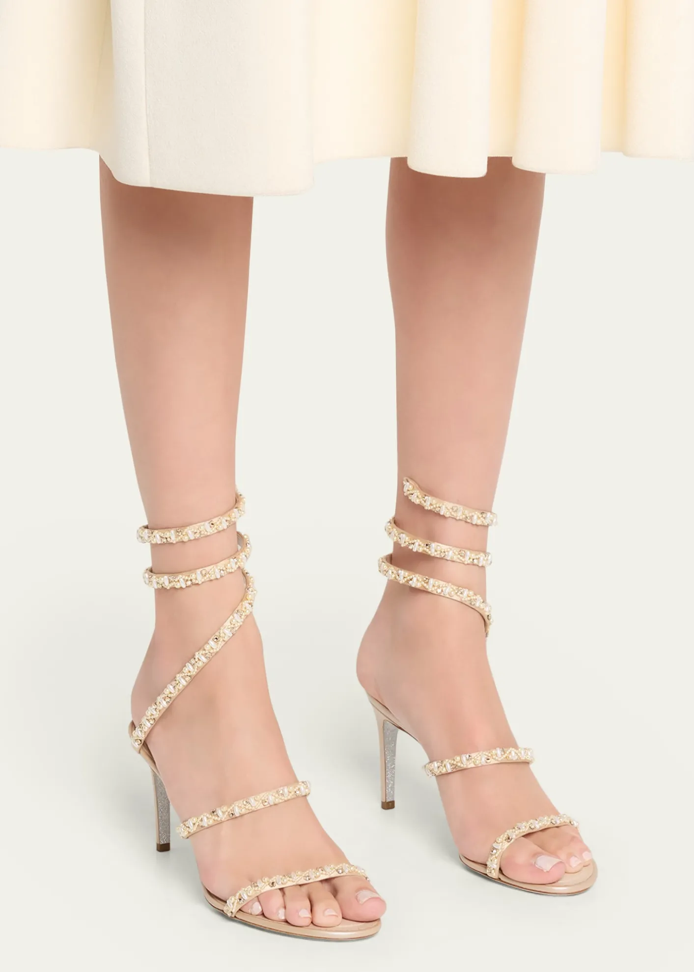 Rene CaovillaCleo Pearly Crystal Snake-Wrap Sandals