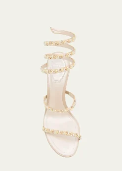Rene CaovillaCleo Pearly Crystal Snake-Wrap Sandals
