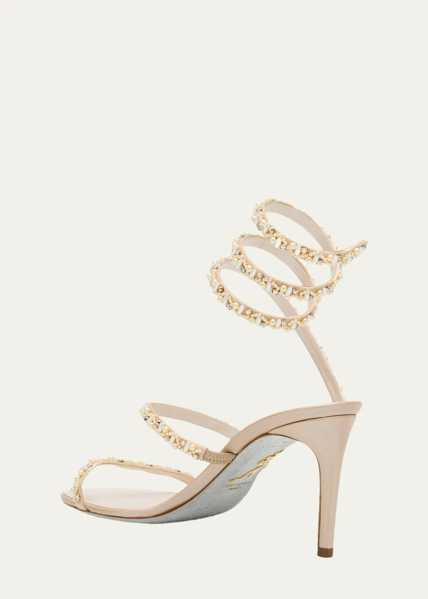 Rene CaovillaCleo Pearly Crystal Snake-Wrap Sandals