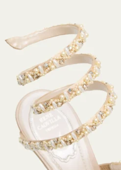 Rene CaovillaCleo Pearly Crystal Snake-Wrap Sandals