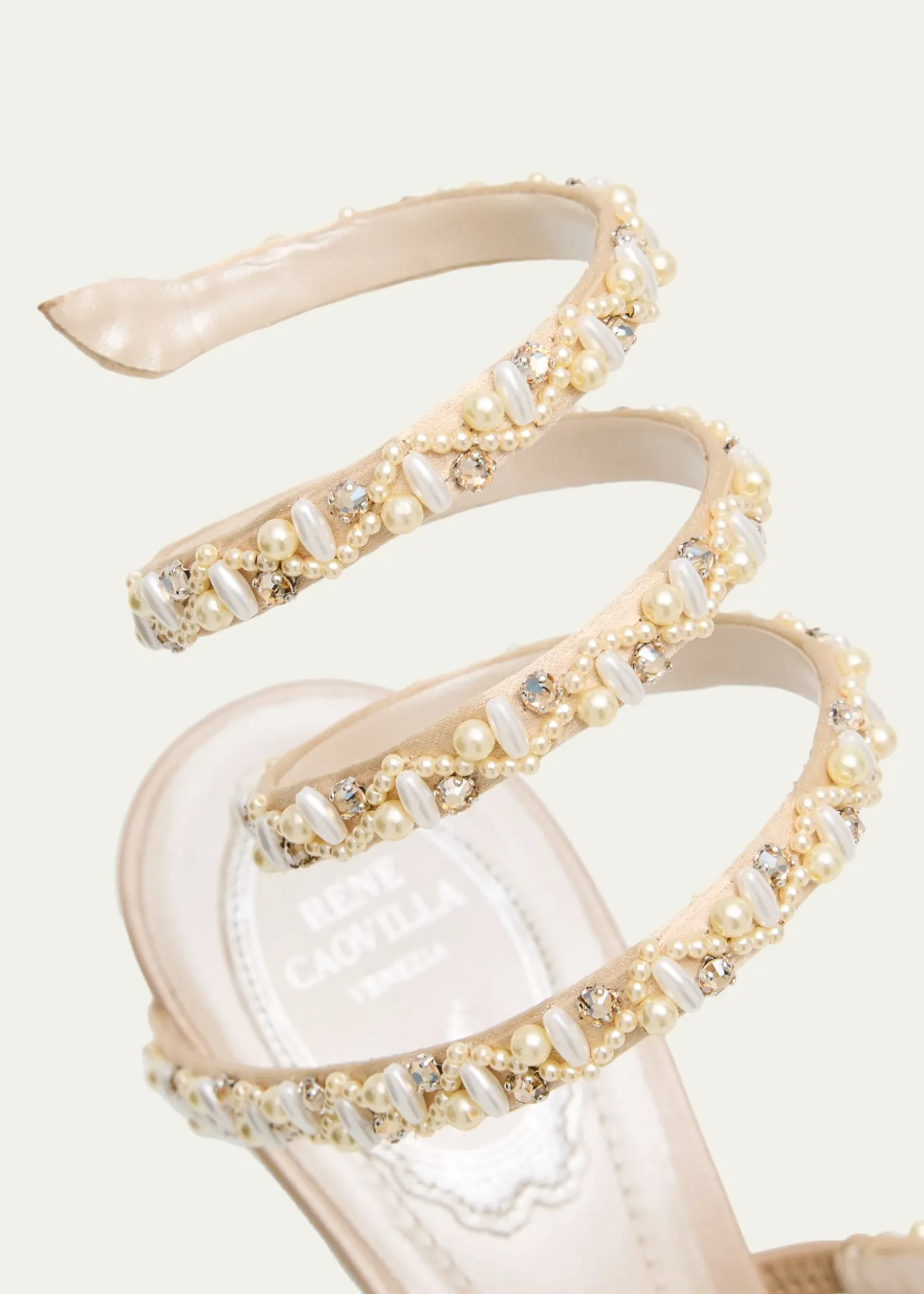 Rene CaovillaCleo Pearly Crystal Snake-Wrap Sandals