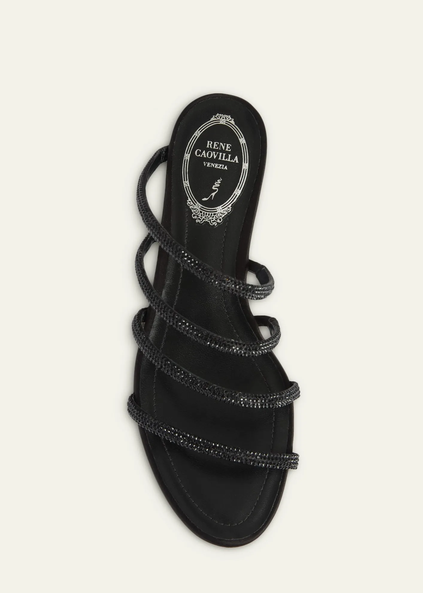 Rene CaovillaSatin Strass Flat Slide Sandals