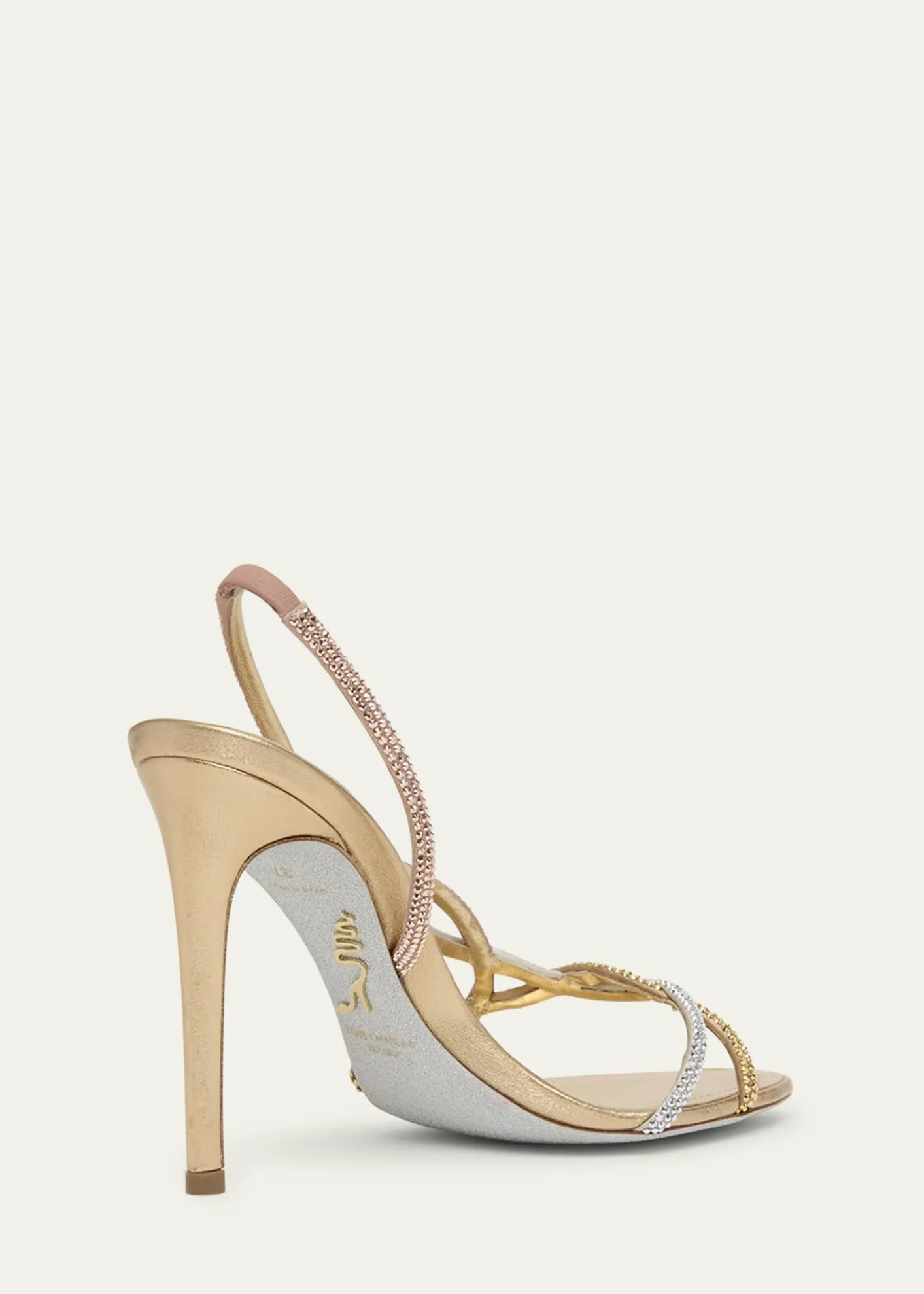 Rene CaovillaThree-Tone Crystal Satin Braid Halter Sandals