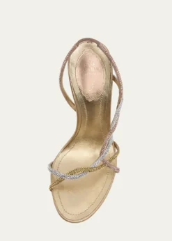 Rene CaovillaThree-Tone Crystal Satin Braid Halter Sandals