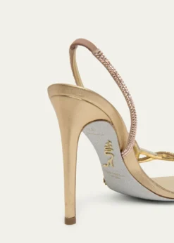 Rene CaovillaThree-Tone Crystal Satin Braid Halter Sandals