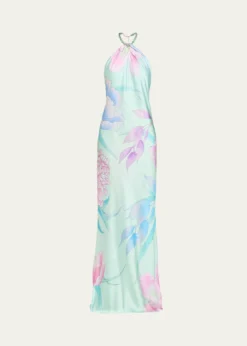 RetrofeteAnat Floral Satin Halter Dress