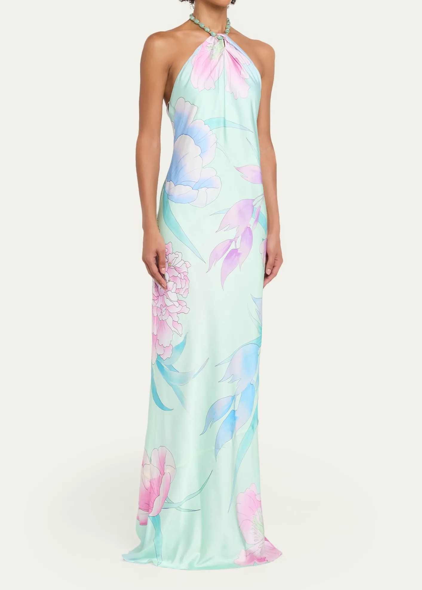 RetrofeteAnat Floral Satin Halter Dress