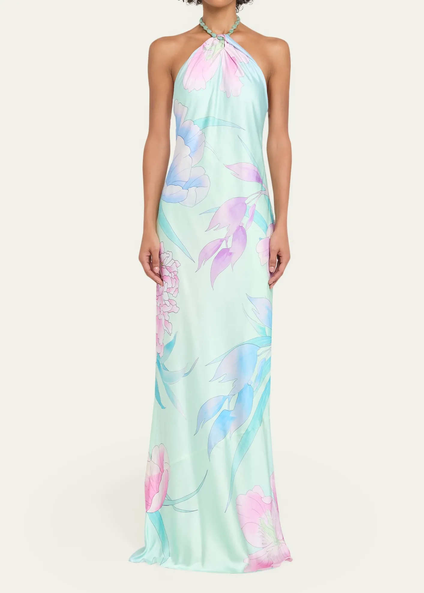 RetrofeteAnat Floral Satin Halter Dress