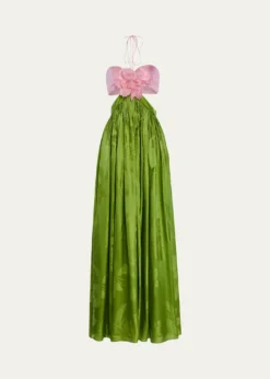RetrofetePrudy Floral Cut-Out Satin Halter Dress