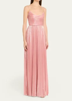 RetrofeteRhosyn Scoop-Neck Pleated Lame Maxi Dress