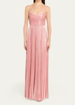RetrofeteRhosyn Scoop-Neck Pleated Lame Maxi Dress