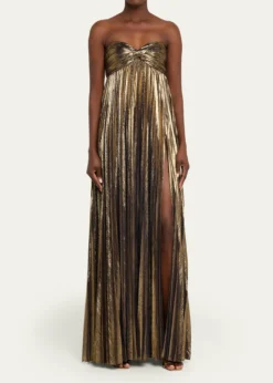RetrofeteZoa Strapless Lamé Twisted-Bodice Gown