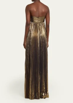 RetrofeteZoa Strapless Lamé Twisted-Bodice Gown