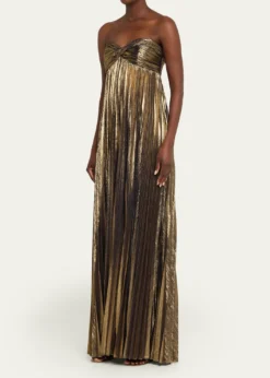 RetrofeteZoa Strapless Lamé Twisted-Bodice Gown
