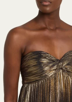 RetrofeteZoa Strapless Lamé Twisted-Bodice Gown