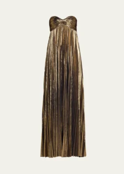 RetrofeteZoa Strapless Lamé Twisted-Bodice Gown