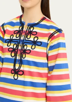 Rianna + NinaEmbroidered Striped Cotton Maxi Dress