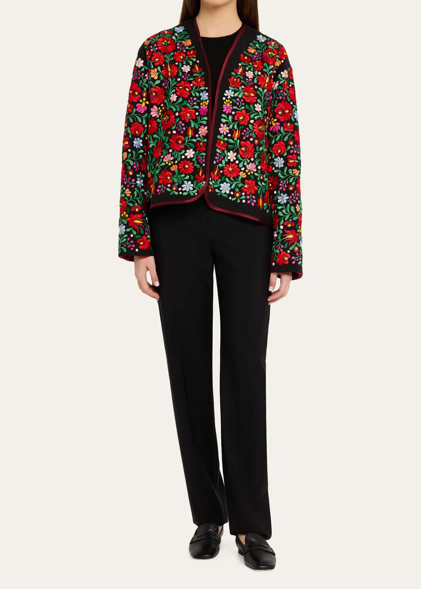 Rianna + NinaFloral Embroidered Mini Blouson Jacket