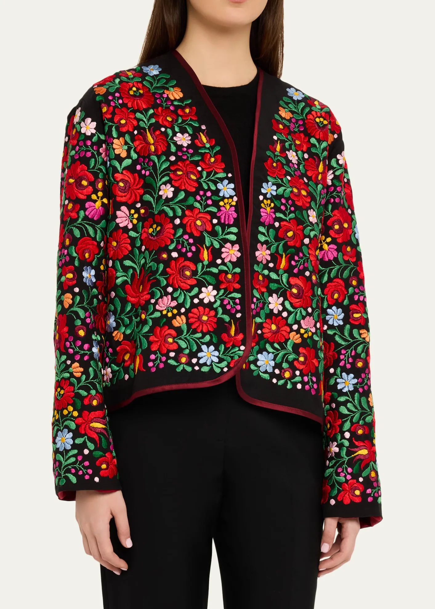 Rianna + NinaFloral Embroidered Mini Blouson Jacket