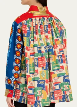 Rianna + NinaMixed-Print Bib Button-Down Shirt