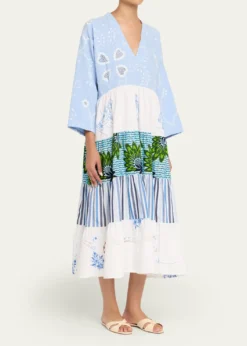 Rianna + NinaOoak Kendima Volant Tiered Patchwork Midi Dress