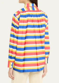 Rianna + NinaTropica Striped Cotton Bib-Front Collared Shirt