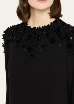 Rickie Freeman for Teri JonA-Line Floral Applique Crepe Dress