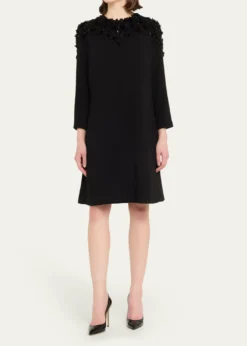 Rickie Freeman for Teri JonA-Line Floral Applique Crepe Dress