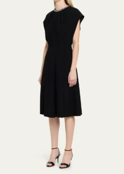 Rickie Freeman for Teri JonBeaded Crepe A-Line Midi Dress