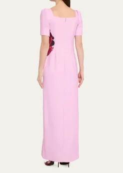 Rickie Freeman for Teri JonBeaded Floral-Print Crepe Column Gown