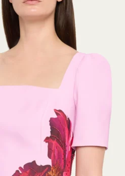 Rickie Freeman for Teri JonBeaded Floral-Print Crepe Column Gown