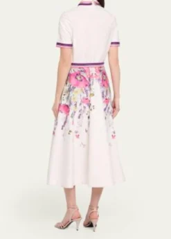 Rickie Freeman for Teri JonBelted Floral-Print Cotton Midi Shirtdress