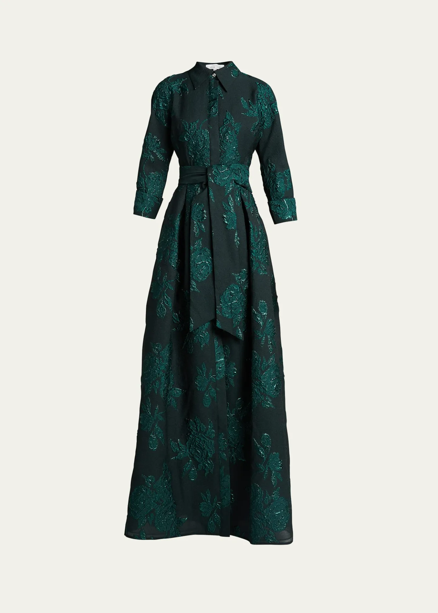 Rickie Freeman for Teri JonBelted Jacquard Shirtdress Gown