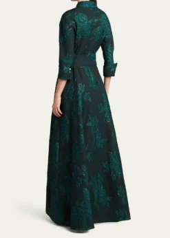 Rickie Freeman for Teri JonBelted Jacquard Shirtdress Gown