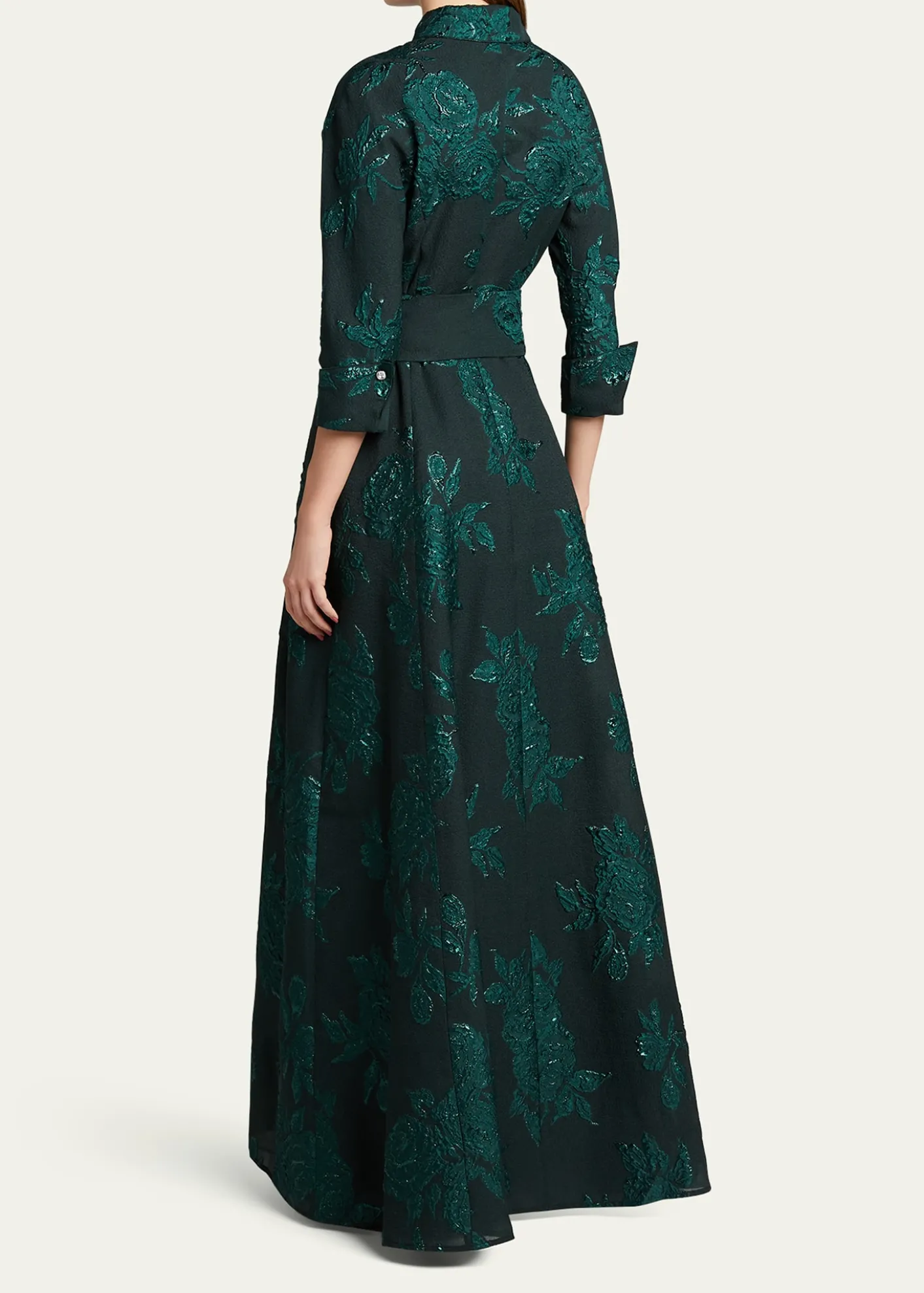 Rickie Freeman for Teri JonBelted Jacquard Shirtdress Gown