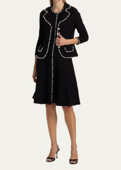 Rickie Freeman for Teri JonBead-Trim Metallic Tweed Blazer