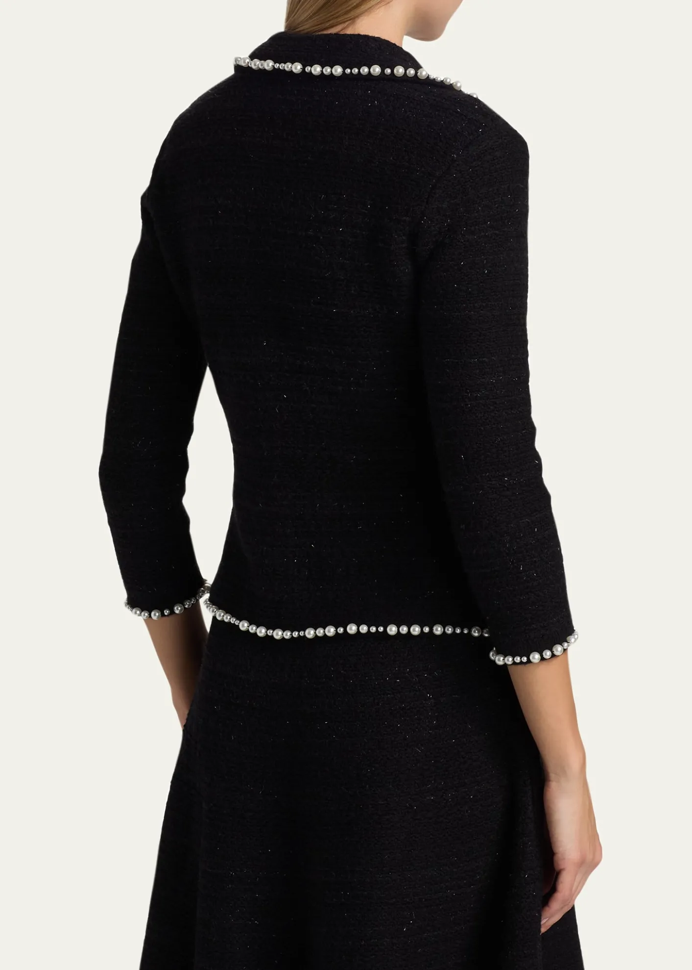 Rickie Freeman for Teri JonBead-Trim Metallic Tweed Blazer