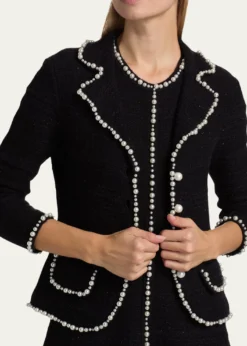 Rickie Freeman for Teri JonBead-Trim Metallic Tweed Blazer