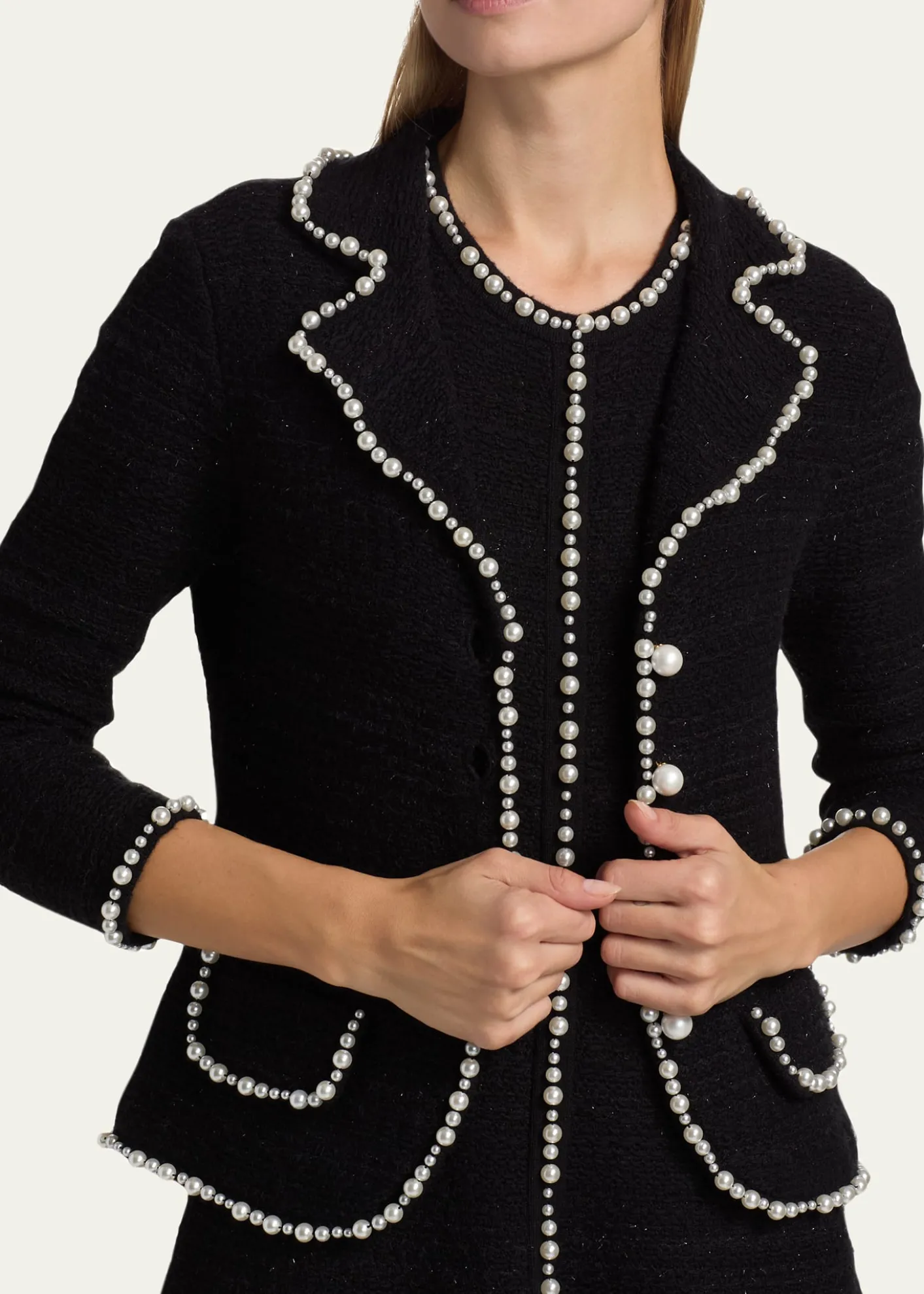 Rickie Freeman for Teri JonBead-Trim Metallic Tweed Blazer