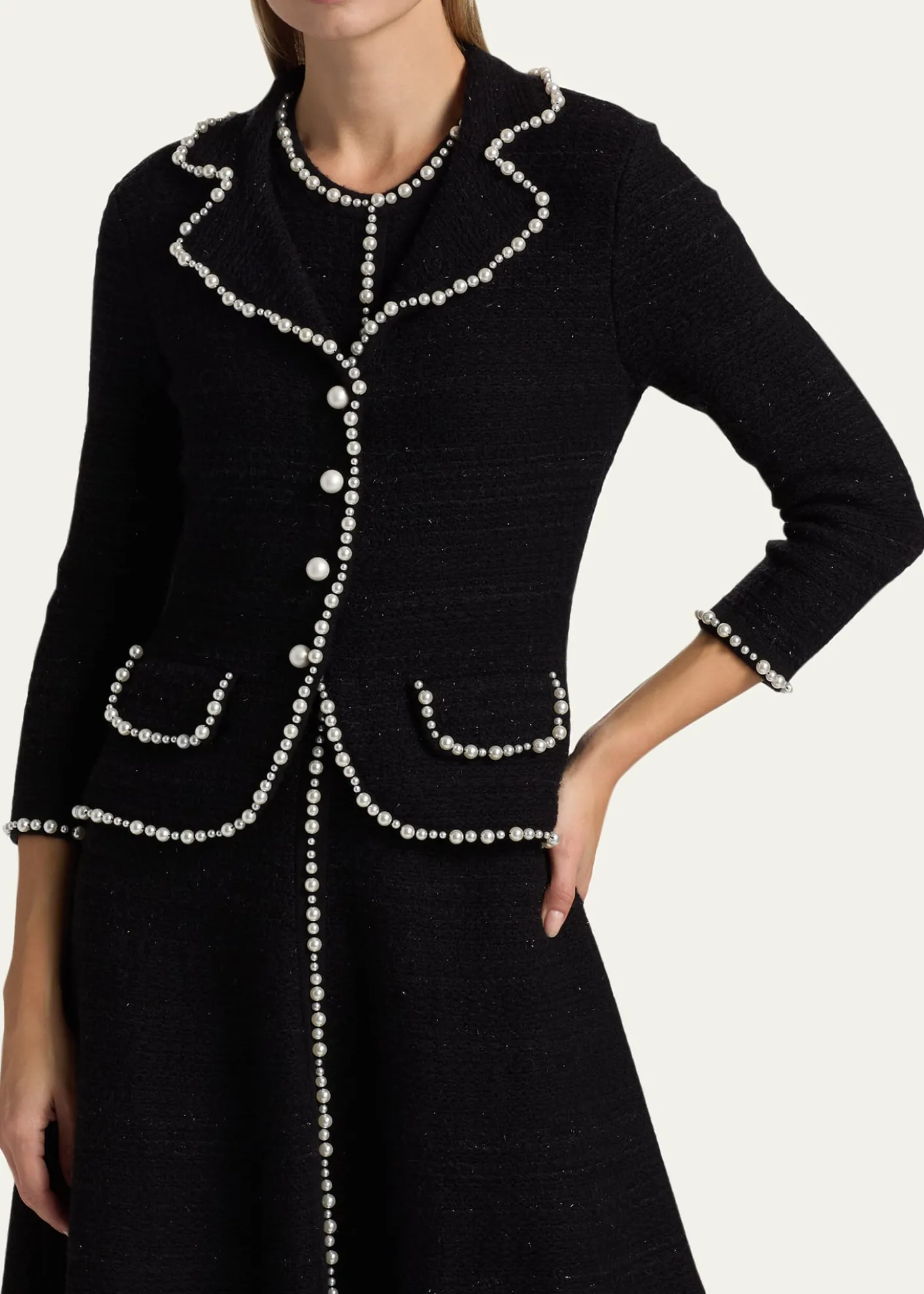 Rickie Freeman for Teri JonBead-Trim Metallic Tweed Blazer