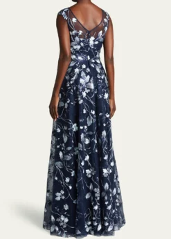Rickie Freeman for Teri JonCap-Sleeve Embroidered Tulle A-Line Gown