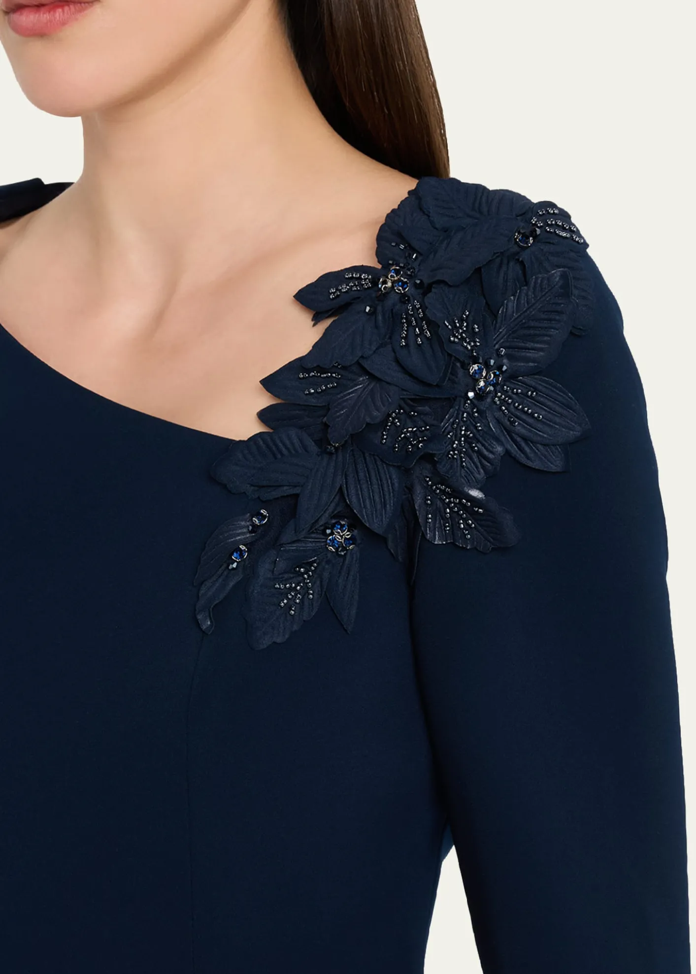Rickie Freeman for Teri JonCape-Sleeve Crepe Midi Dress