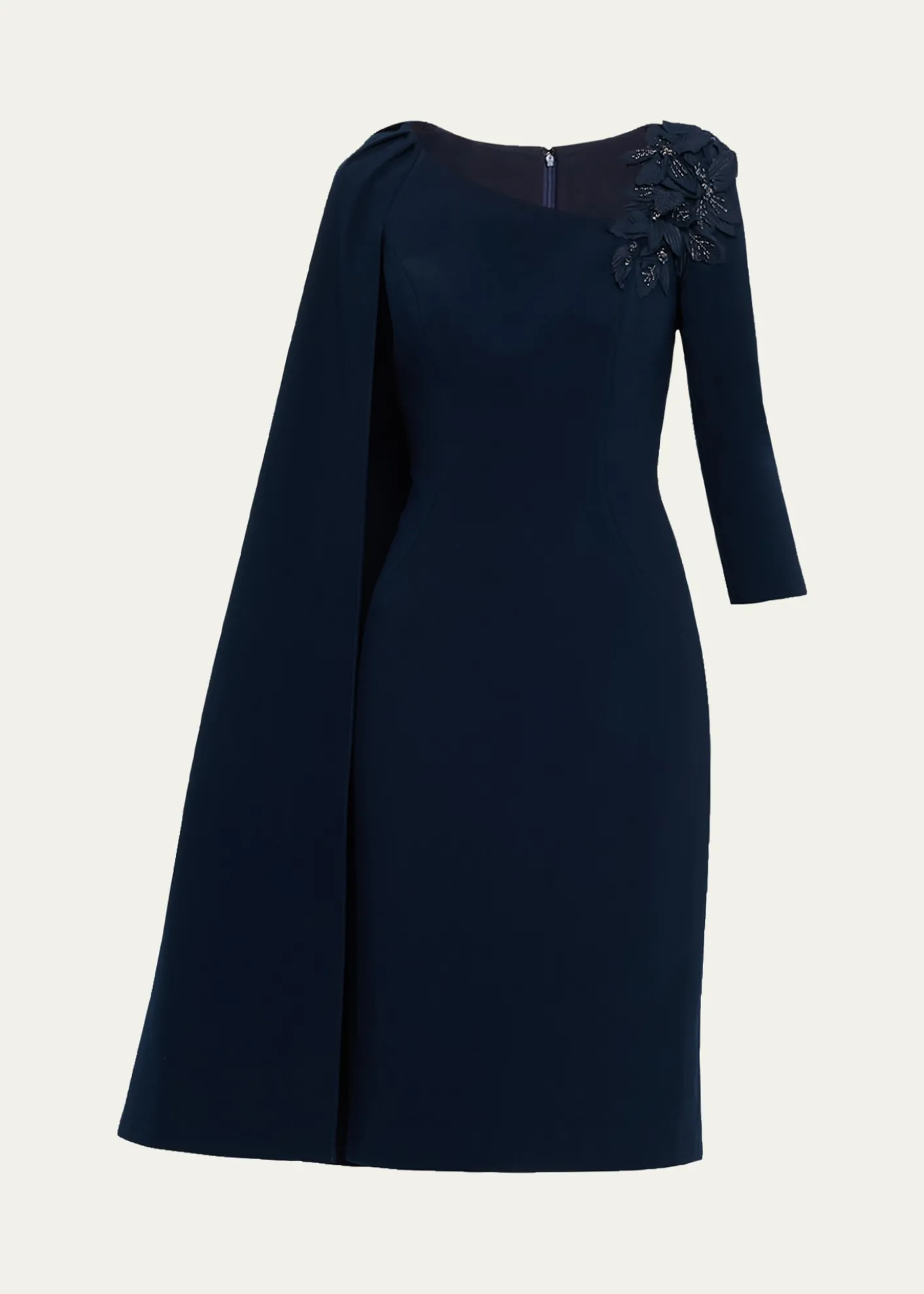 Rickie Freeman for Teri JonCape-Sleeve Crepe Midi Dress